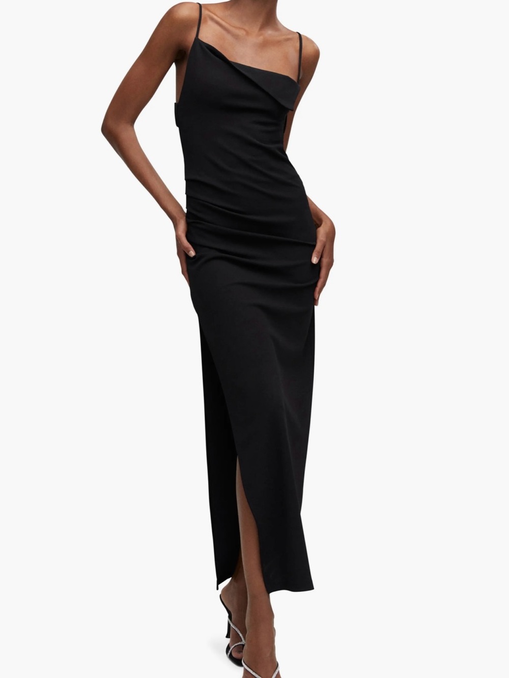 MANGO - Asymmetrical Dress with Side Slit - Black